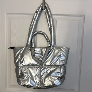 Silver Quilted Tote Bag